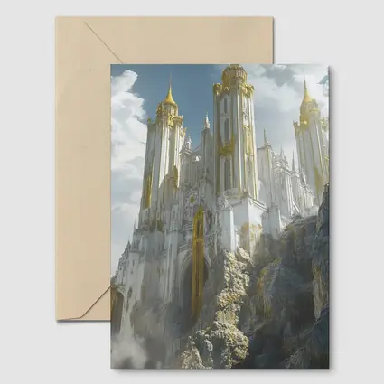 White Gold Fantasy Castle Rocky Cliffside