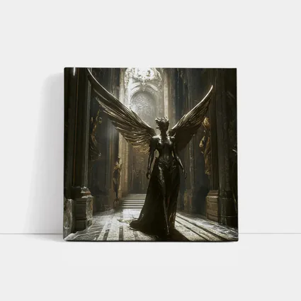 Dark Angel Statue Golden Wings Ancient Hall