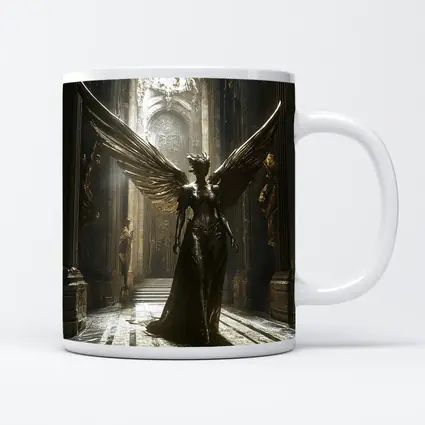 Dark Angel Statue Golden Wings Ancient Hall