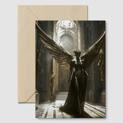 Dark Angel Statue Golden Wings Ancient Hall