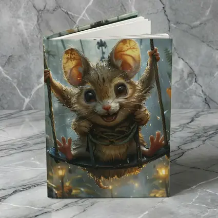 Cute Mouse on Swing Rainy Forest