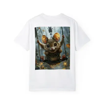Cute Mouse on Swing Rainy Forest
