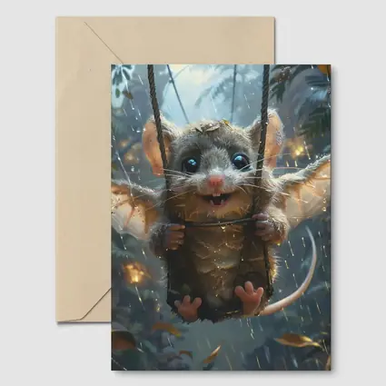 Fantasy Possum On Swing Rainy Forest