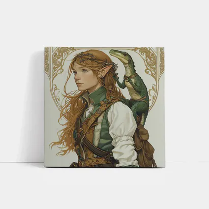Elf Girl With Dragon Fantasy Art Nouveau
