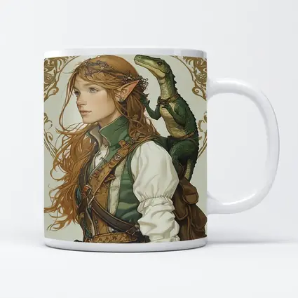 Elf Girl With Dragon Fantasy Art Nouveau