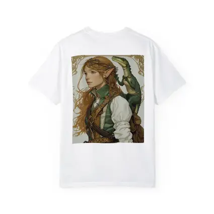 Elf Girl With Dragon Fantasy Art Nouveau