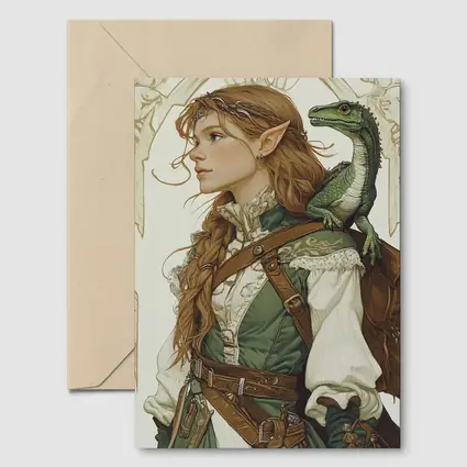 Elf Ranger Girl With Baby Dragon Fantasy Art