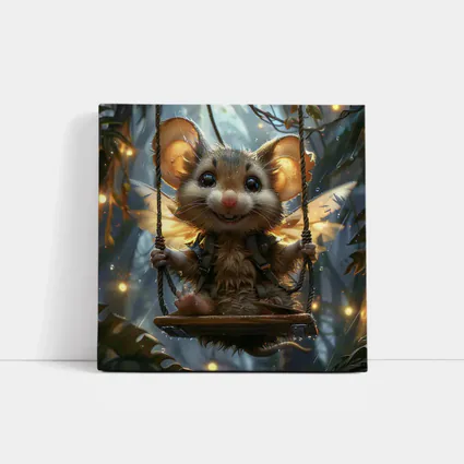 Fantasy Mouse Fairy Swinging In Enchanted Forest