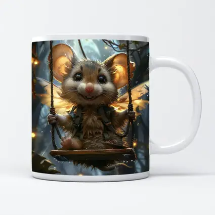 Fantasy Mouse Fairy Swinging In Enchanted Forest