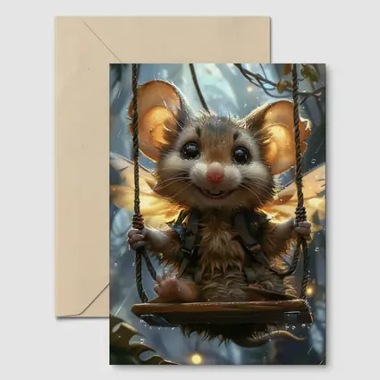 Fantasy Mouse Fairy Swinging In Enchanted Forest