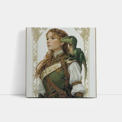 Fantasy Girl with Dragon Art Nouveau Style