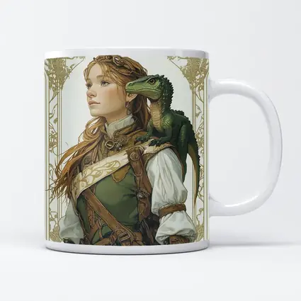 Fantasy Girl with Dragon Art Nouveau Style