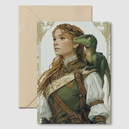 Fantasy Girl with Dragon Art Nouveau Style