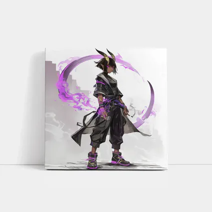 Dark Horned Warrior Purple Magic Anime Art