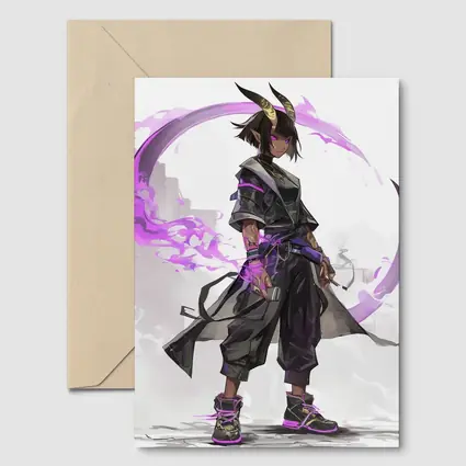 Dark Horned Warrior Purple Magic Anime Art