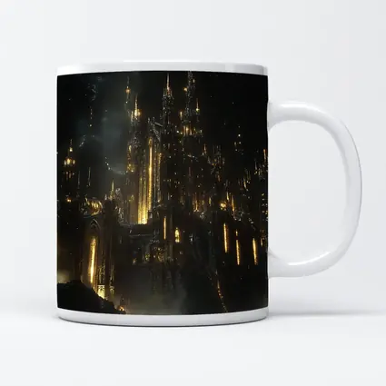 Dark Gothic Castle Glowing Gold Night Sky