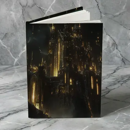 Dark Gothic Castle Glowing Gold Night Sky