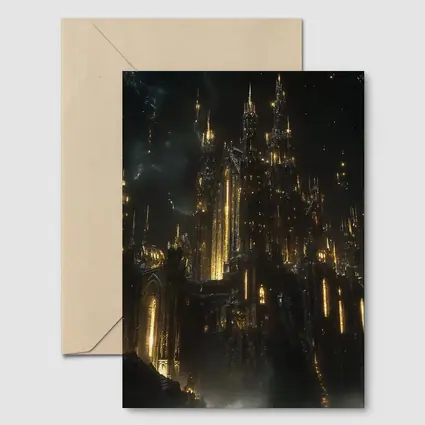 Dark Gothic Castle Glowing Gold Night Sky