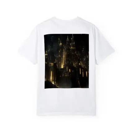 Dark Gothic Castle Glowing Gold Night Sky