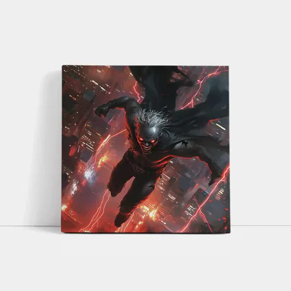 Dark Villain Flying Over Neon City