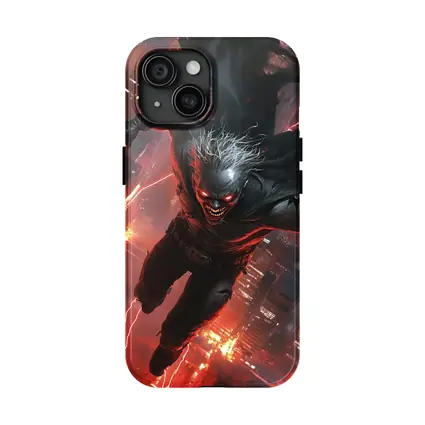 Dark Villain Flying Over Neon City