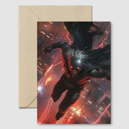 Dark Villain Flying Over Neon City