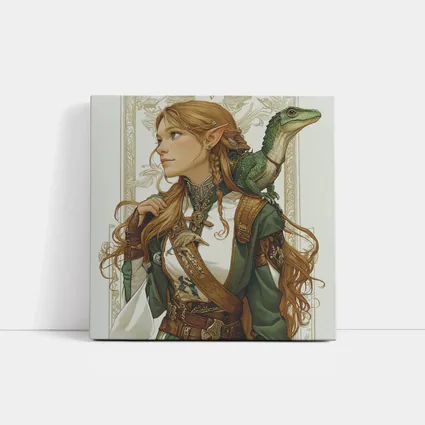 Elf Warrior Girl With Green Lizard Fantasy
