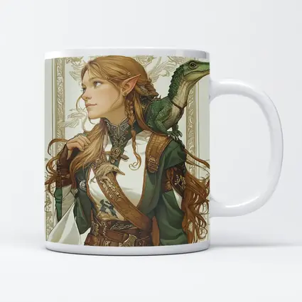 Elf Warrior Girl With Green Lizard Fantasy