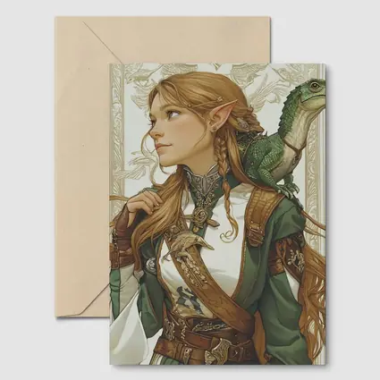 Elf Warrior Girl With Green Lizard Fantasy