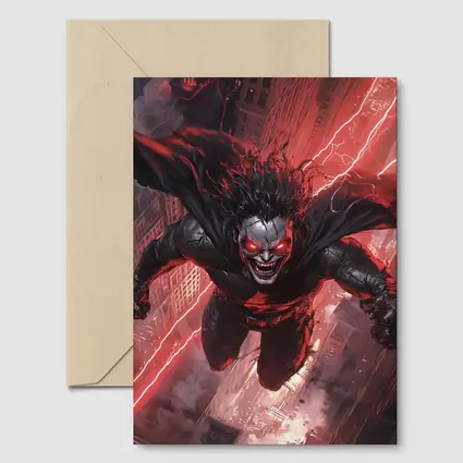 Dark Villain Flying Over Burning City