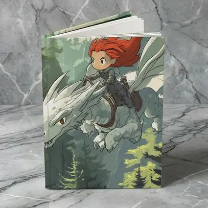 Red Hair Girl Riding White Dragon Forest