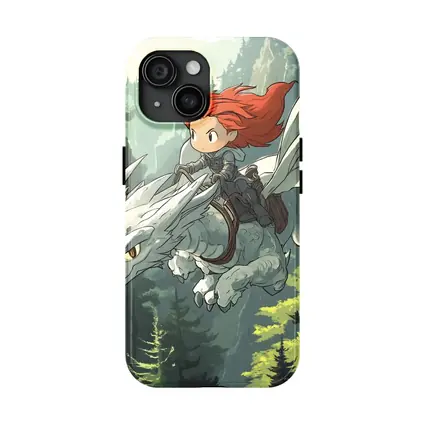 Red Hair Girl Riding White Dragon Forest