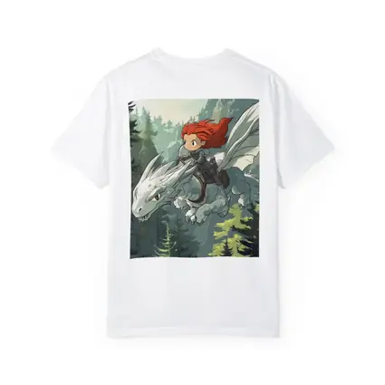 Red Hair Girl Riding White Dragon Forest