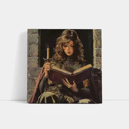 Medieval Woman Reading Book by Candlelight