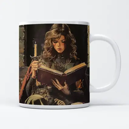 Medieval Woman Reading Book by Candlelight