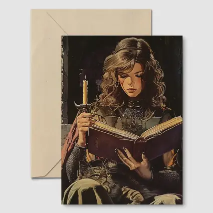 Medieval Woman Reading Book by Candlelight