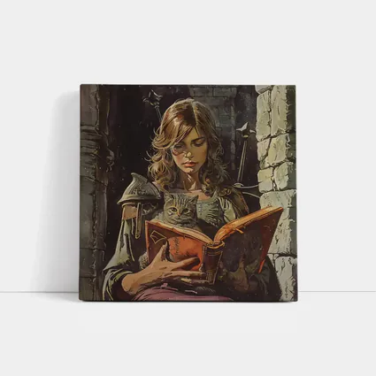Female Knight Reading Book With Cat