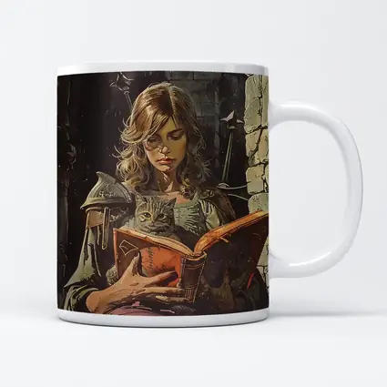 Female Knight Reading Book With Cat
