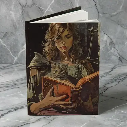 Female Knight Reading Book With Cat