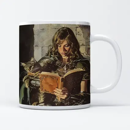 Female Knight Reading Book With Cat
