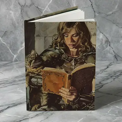Female Knight Reading Book With Cat