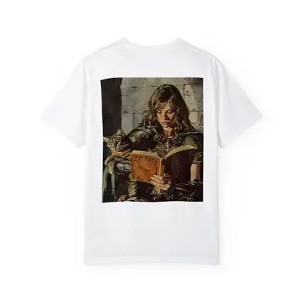 Female Knight Reading Book With Cat