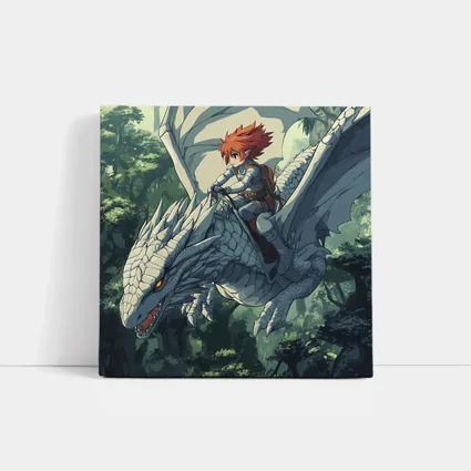 Anime Boy Riding White Dragon Forest