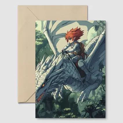 Anime Boy Riding White Dragon Forest