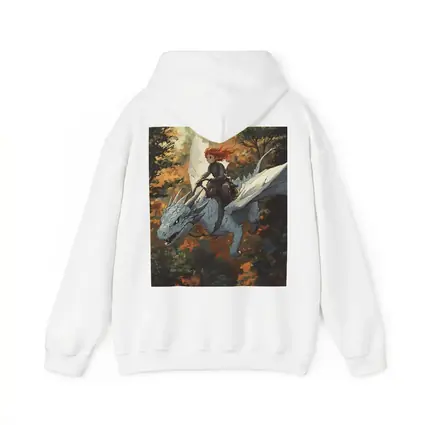 Red Haired Girl Riding White Dragon Forest