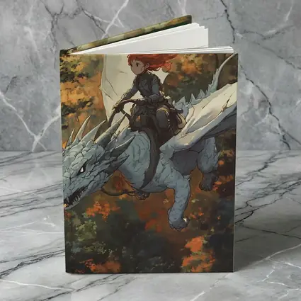 Red Haired Girl Riding White Dragon Forest