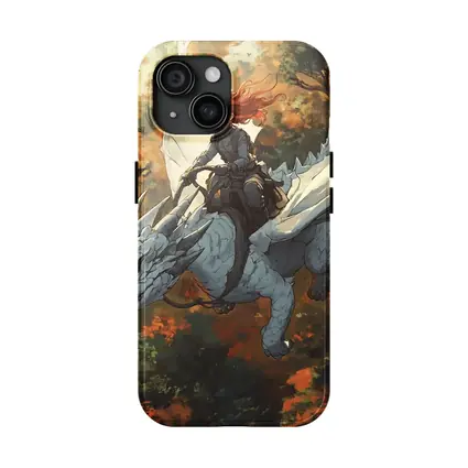 Red Haired Girl Riding White Dragon Forest