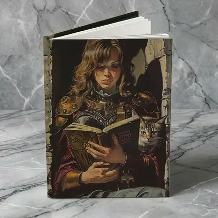 Female Warrior Reading Book With Cat
