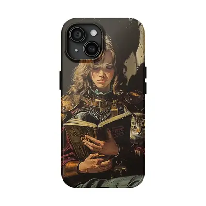 Female Warrior Reading Book With Cat
