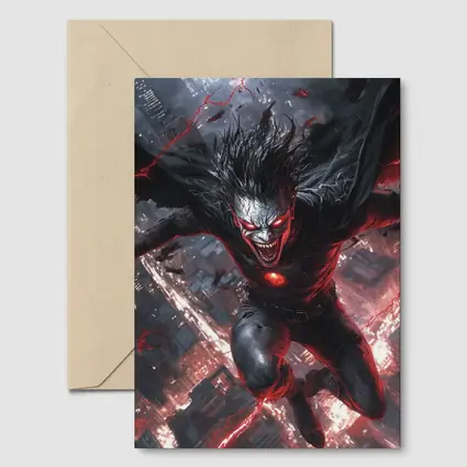 Dark Villain Red Lightning Cityscape Night Art